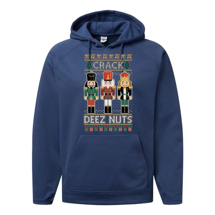 Crack Deez Nuts Nutcracker Ugly Christmas Sweater Performance Fleece Hoodie