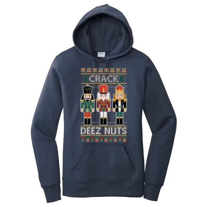 Crack Deez Nuts Nutcracker Ugly Christmas Sweater Women's Pullover Hoodie