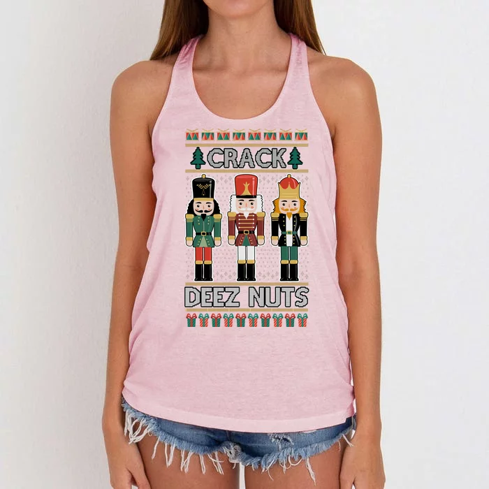 Crack Deez Nuts Nutcracker Ugly Christmas Sweater Women's Knotted Racerback Tank