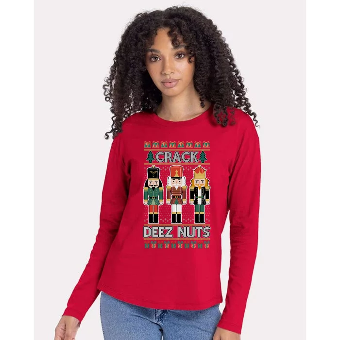 Crack Deez Nuts Nutcracker Ugly Christmas Sweater Womens Cotton Relaxed Long Sleeve T-Shirt