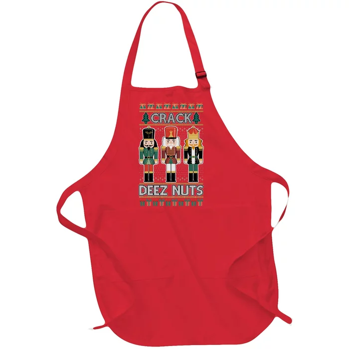 Crack Deez Nuts Nutcracker Ugly Christmas Sweater Full-Length Apron With Pocket