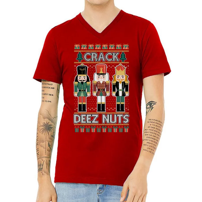 Crack Deez Nuts Nutcracker Ugly Christmas Sweater V-Neck T-Shirt