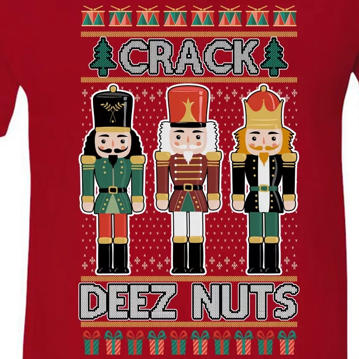 Crack Deez Nuts Nutcracker Ugly Christmas Sweater V-Neck T-Shirt