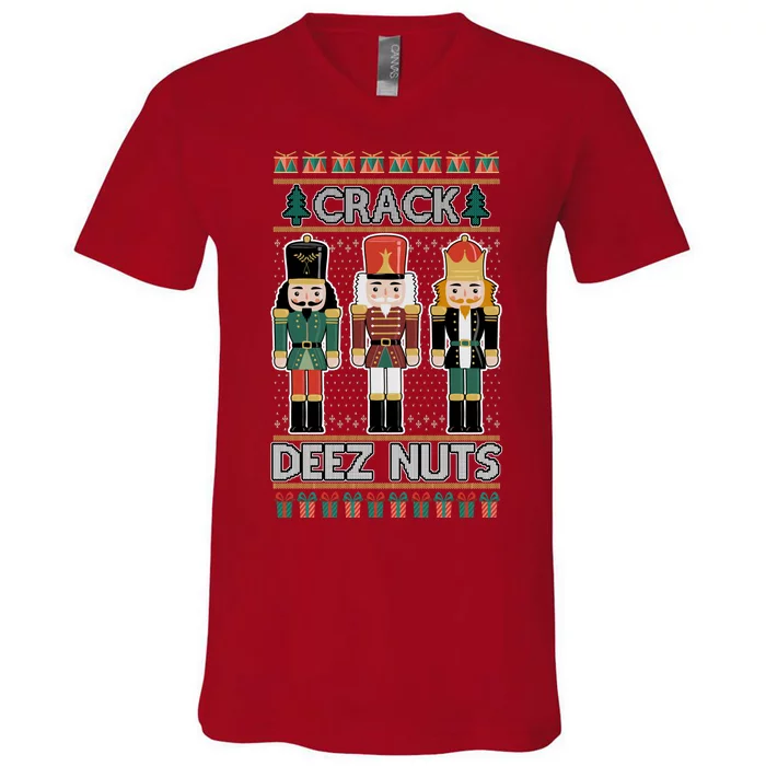 Crack Deez Nuts Nutcracker Ugly Christmas Sweater V-Neck T-Shirt