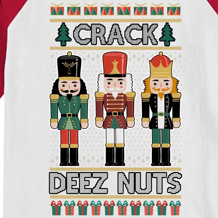 Crack Deez Nuts Nutcracker Ugly Christmas Sweater Kids Colorblock Raglan Jersey