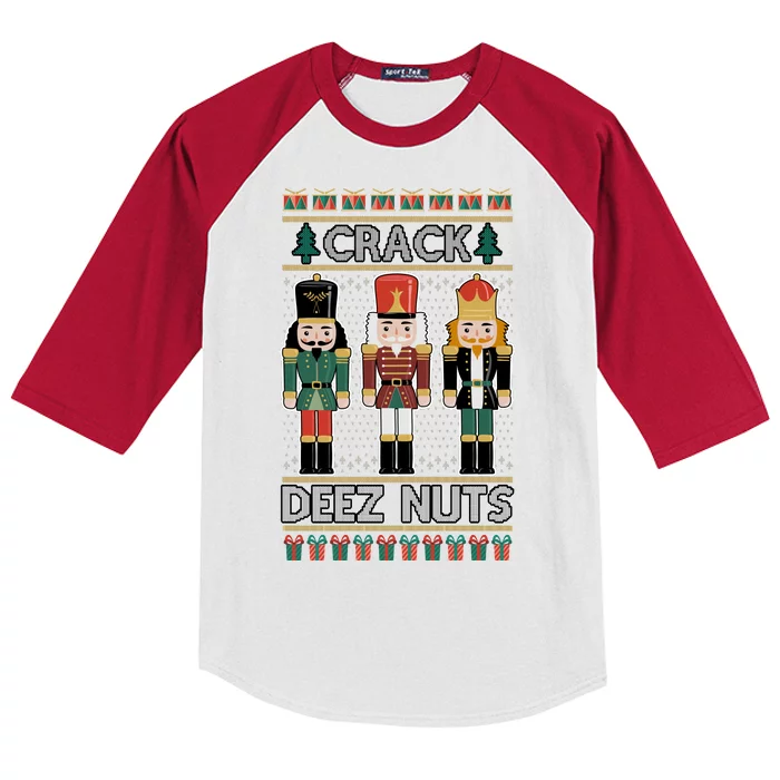 Crack Deez Nuts Nutcracker Ugly Christmas Sweater Kids Colorblock Raglan Jersey