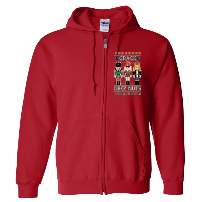 Crack Deez Nuts Nutcracker Ugly Christmas Sweater Full Zip Hoodie