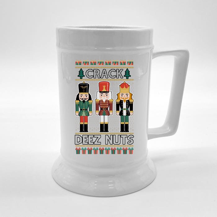 Crack Deez Nuts Nutcracker Ugly Christmas Sweater Front & Back Beer Stein