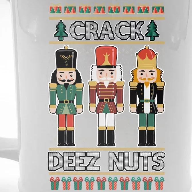 Crack Deez Nuts Nutcracker Ugly Christmas Sweater Front & Back Beer Stein