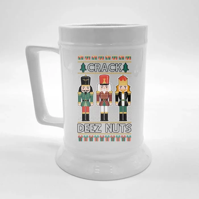 Crack Deez Nuts Nutcracker Ugly Christmas Sweater Front & Back Beer Stein