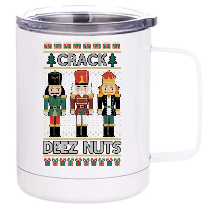 Crack Deez Nuts Nutcracker Ugly Christmas Sweater Front & Back 12oz Stainless Steel Tumbler Cup