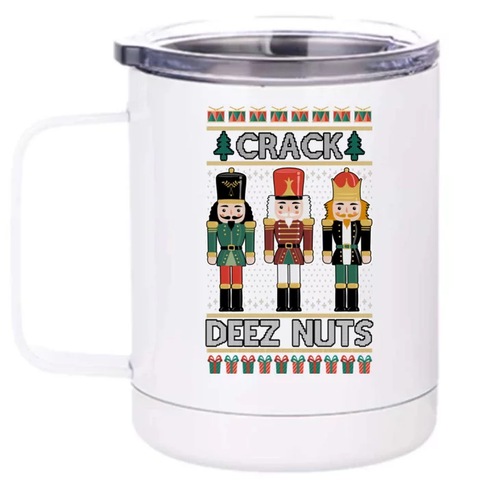 Crack Deez Nuts Nutcracker Ugly Christmas Sweater Front & Back 12oz Stainless Steel Tumbler Cup