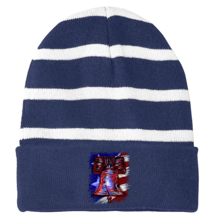 Cracked Liberty Bell Freedom America Striped Beanie with Solid Band