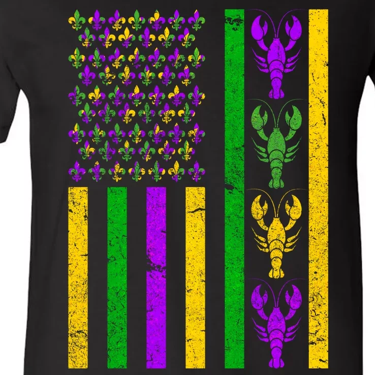 Crawfish Fleur-De-Lis Flag Mardi Gras V-Neck T-Shirt