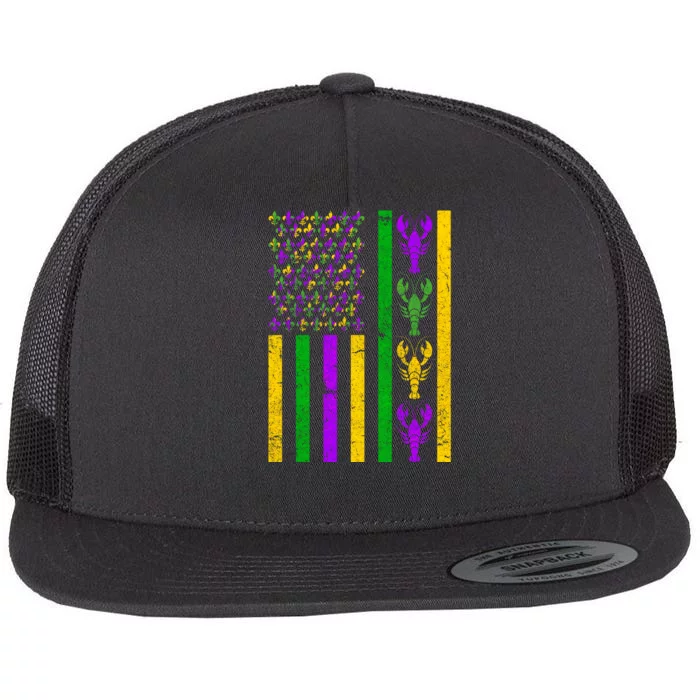 Crawfish Fleur-De-Lis Flag Mardi Gras Flat Bill Trucker Hat