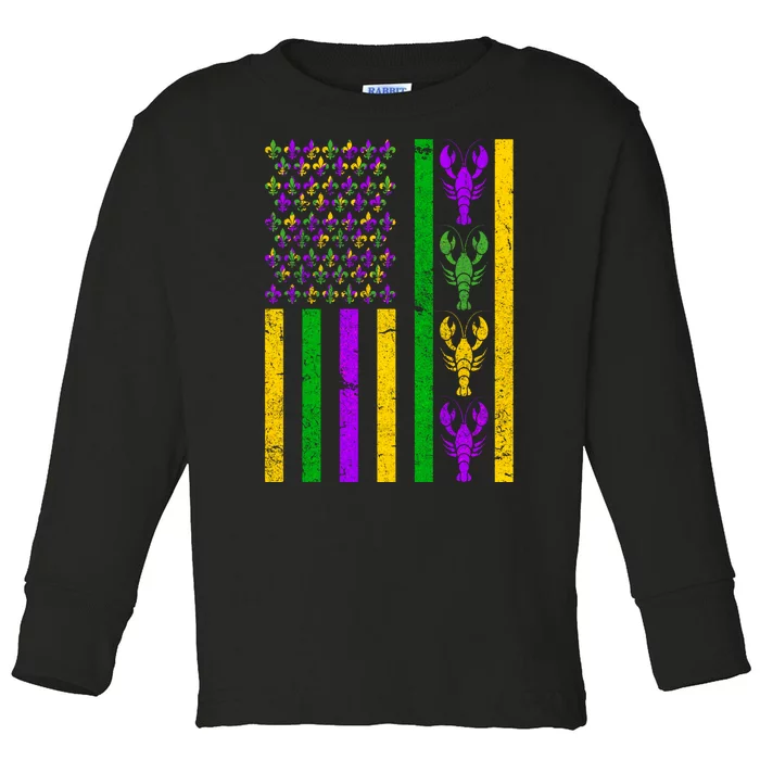 Crawfish Fleur-De-Lis Flag Mardi Gras Toddler Long Sleeve Shirt