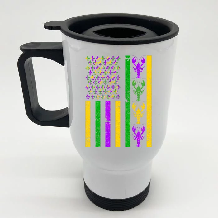 Crawfish Fleur-De-Lis Flag Mardi Gras Front & Back Stainless Steel Travel Mug