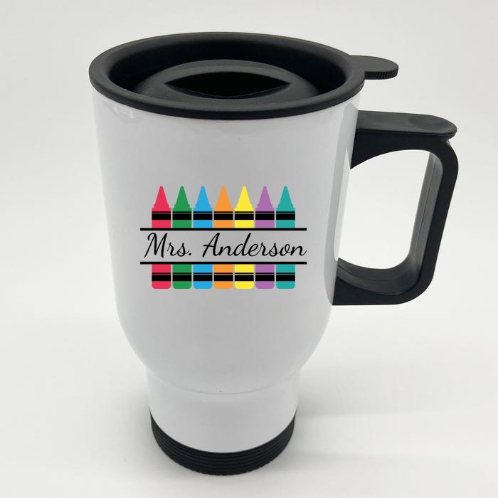 Crayon Customized Teacher Custom Personalize Name Front & Back Stainless Steel Travel Mug