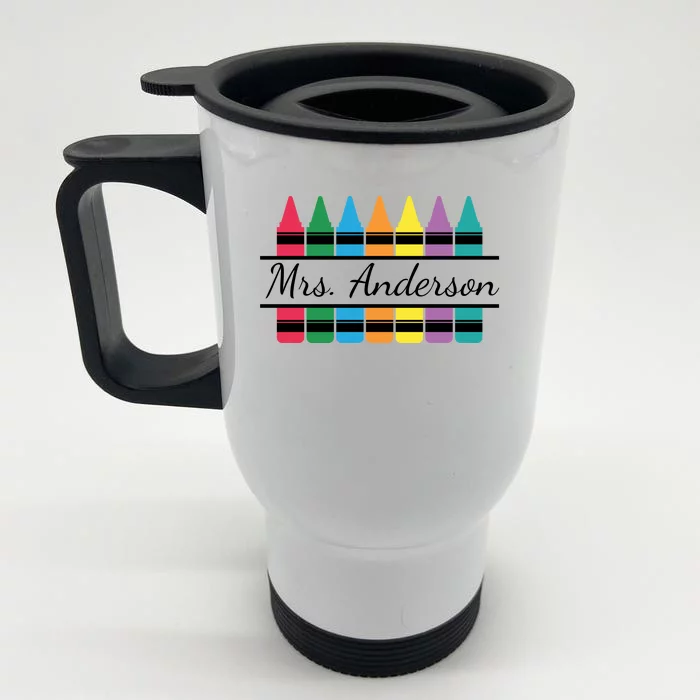 Crayon Customized Teacher Custom Personalize Name Front & Back Stainless Steel Travel Mug