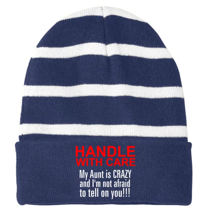 Crazy Aunt - Handle With Care Funny Striped Beanie with Solid Band