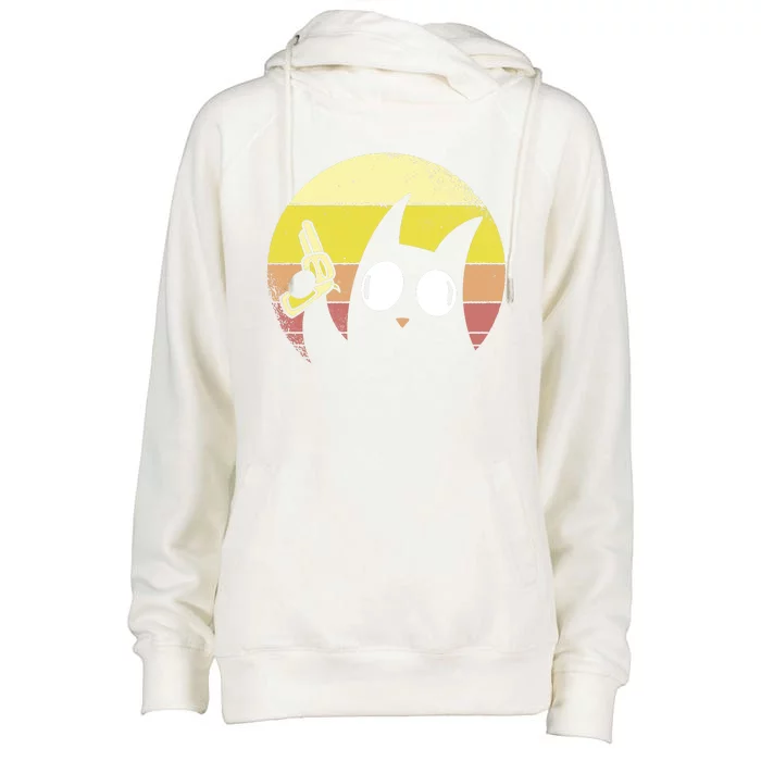 Crazy Cat Retro Sunset Womens Funnel Neck Pullover Hood