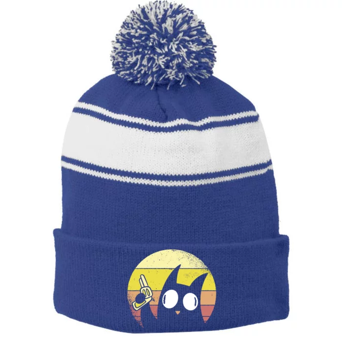 Crazy Cat Retro Sunset Stripe Pom Pom Beanie