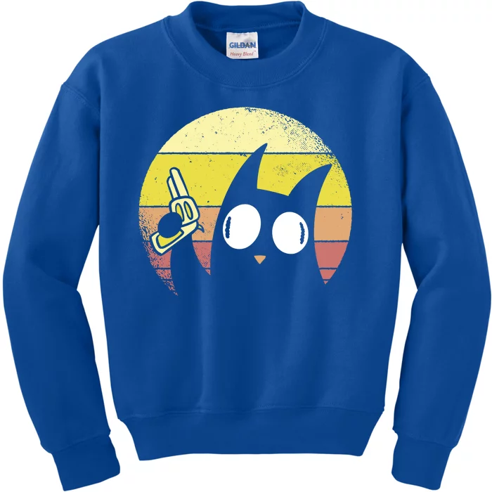 Crazy Cat Retro Sunset Kids Sweatshirt