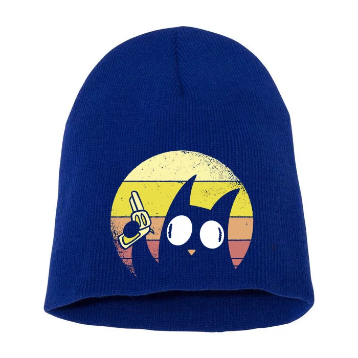 Crazy Cat Retro Sunset Short Acrylic Beanie