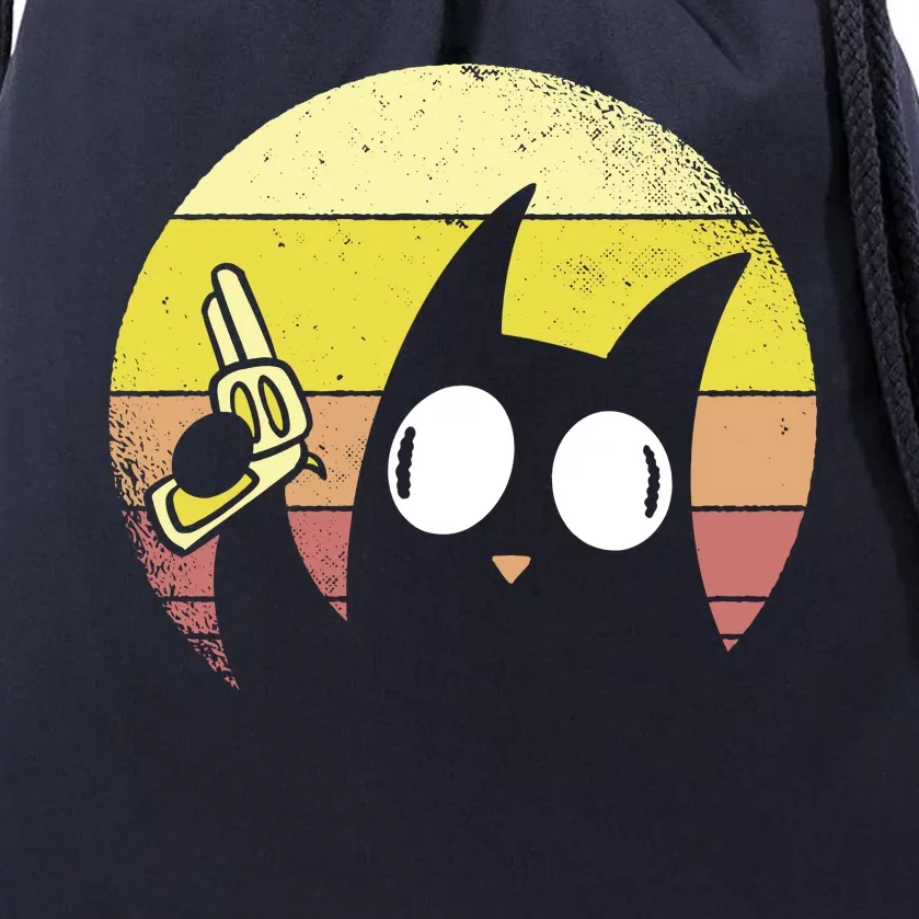 Crazy Cat Retro Sunset Drawstring Bag