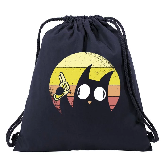 Crazy Cat Retro Sunset Drawstring Bag