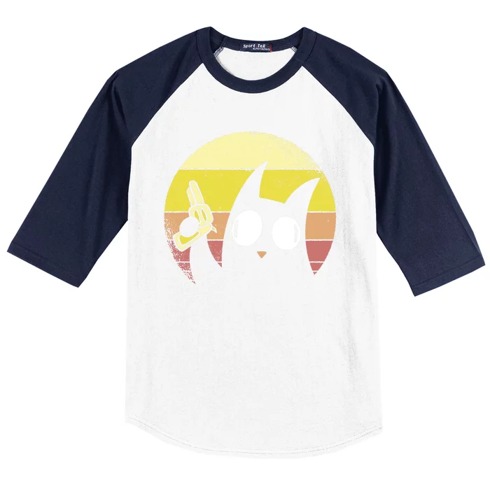 Crazy Cat Retro Sunset Baseball Sleeve Shirt