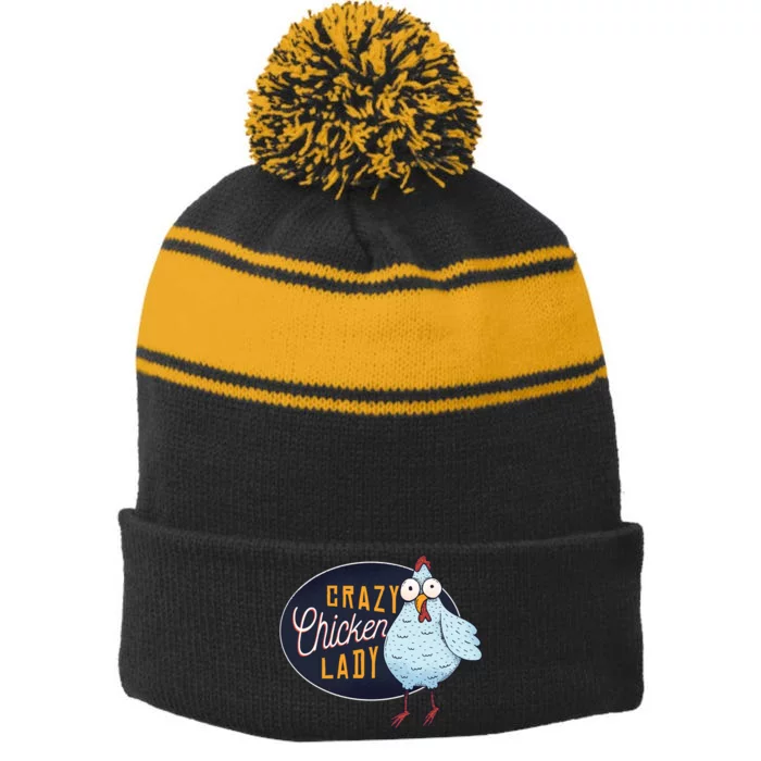 Crazy Chicken Lady Stripe Pom Pom Beanie