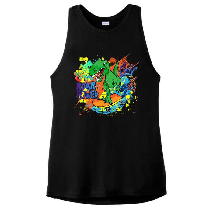 Crazy Cool Skateboarding T-Rex Ladies Tri-Blend Wicking Tank