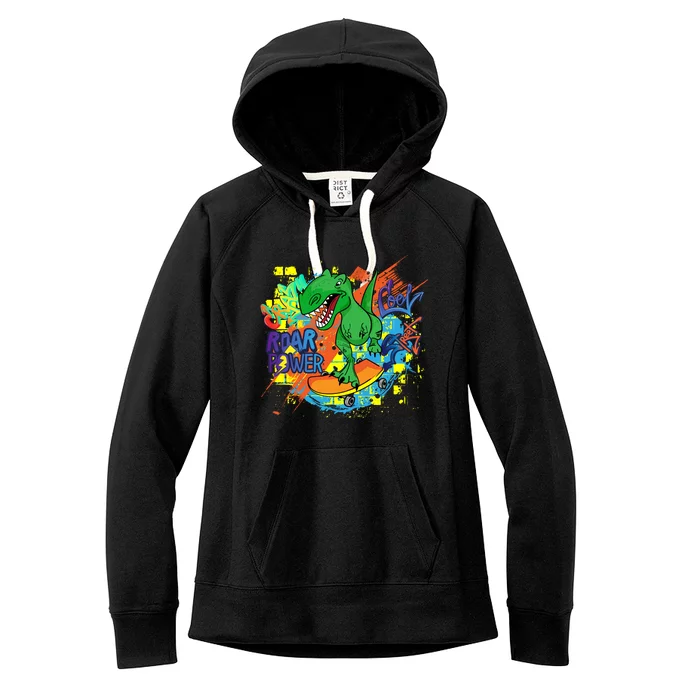 Crazy Cool Skateboarding T-Rex Women's Fleece Hoodie