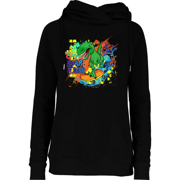 Crazy Cool Skateboarding T-Rex Womens Funnel Neck Pullover Hood