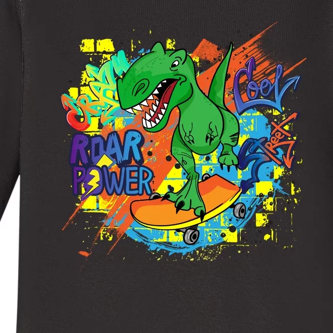 Crazy Cool Skateboarding T-Rex Baby Long Sleeve Bodysuit