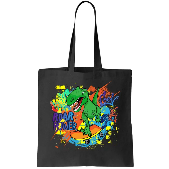 Crazy Cool Skateboarding T-Rex Tote Bag