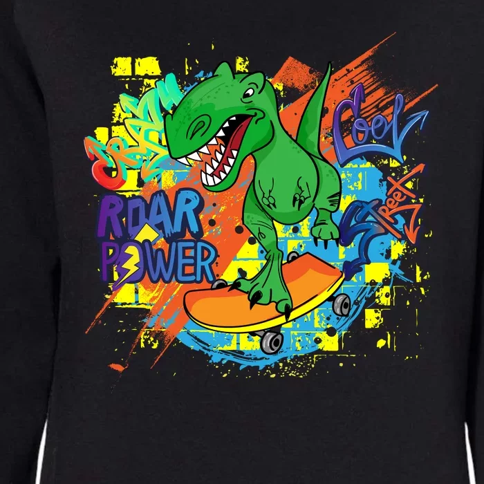 Crazy Cool Skateboarding T-Rex Womens California Wash Sweatshirt