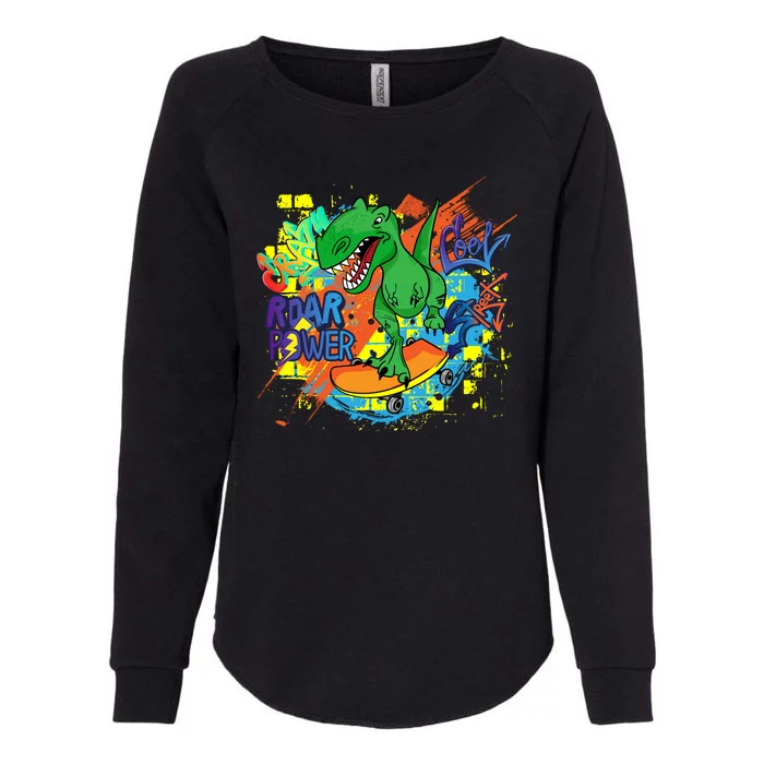 Crazy Cool Skateboarding T-Rex Womens California Wash Sweatshirt