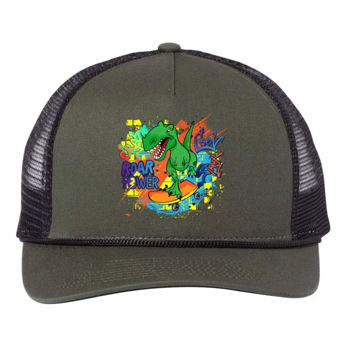 Crazy Cool Skateboarding T-Rex Retro Rope Trucker Hat Cap