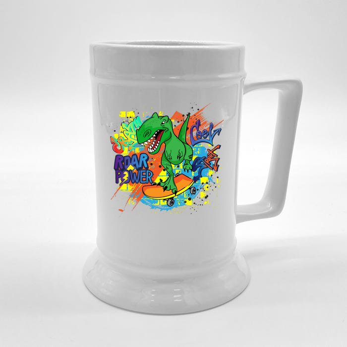 Crazy Cool Skateboarding T-Rex Front & Back Beer Stein