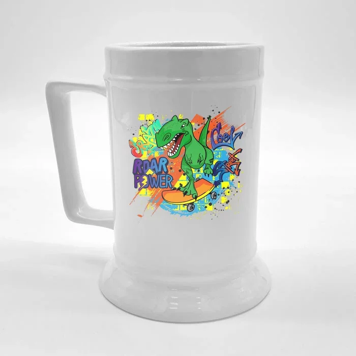 Crazy Cool Skateboarding T-Rex Front & Back Beer Stein