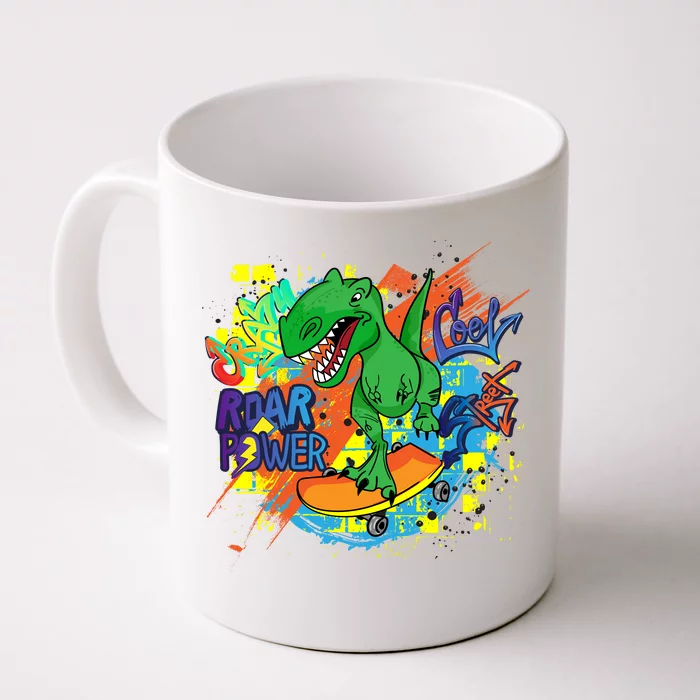 Crazy Cool Skateboarding T-Rex Front & Back Coffee Mug