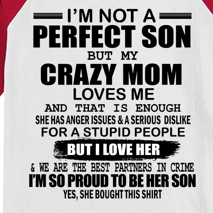 Crazy Mom And Perfect Son Funny Quote Kids Colorblock Raglan Jersey