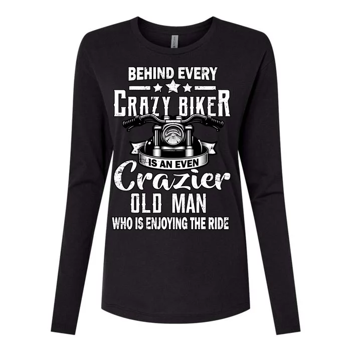 Crazy Old Biker Man Womens Cotton Relaxed Long Sleeve T-Shirt