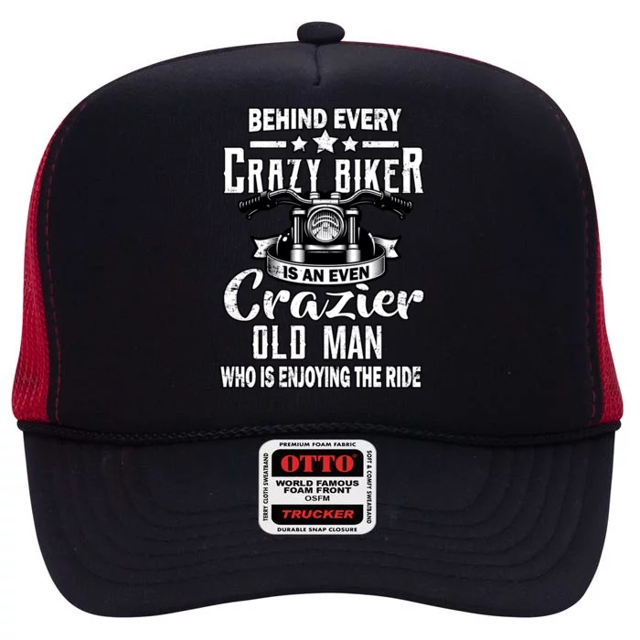 Crazy Old Biker Man High Crown Mesh Trucker Hat