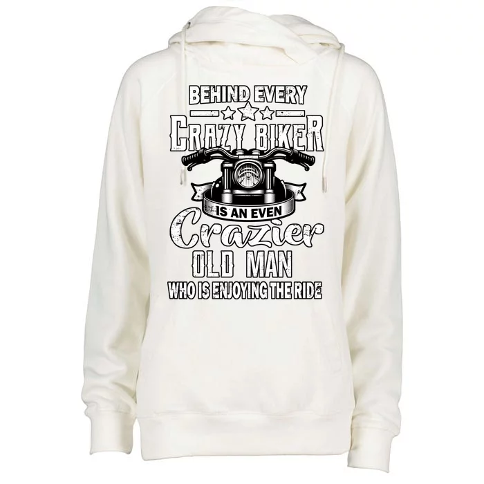 Crazy Old Biker Man Womens Funnel Neck Pullover Hood