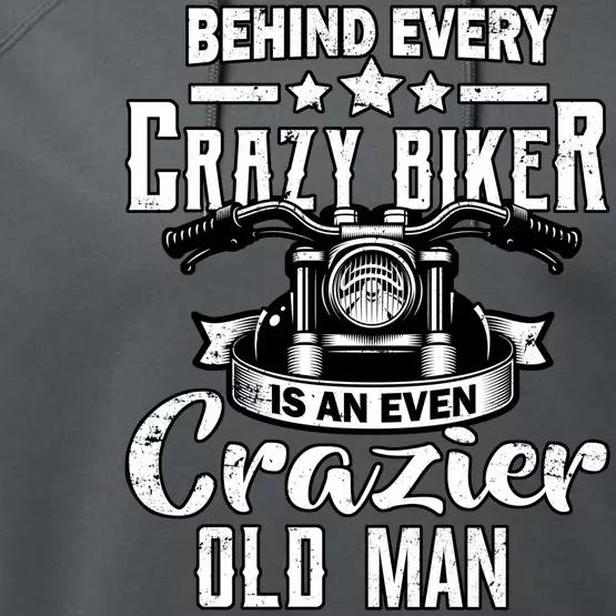 Crazy Old Biker Man Performance Fleece Hoodie