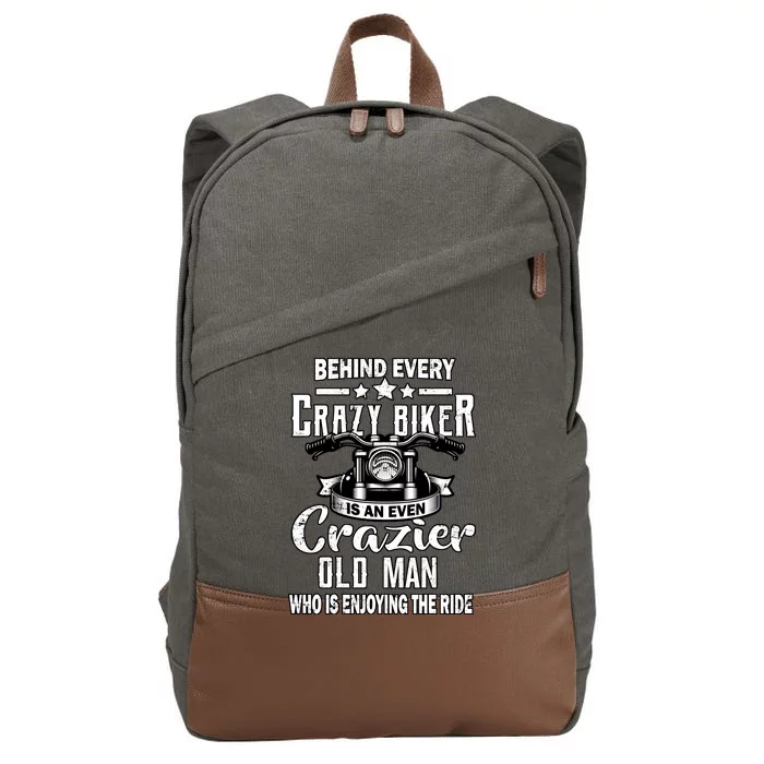 Crazy Old Biker Man Cotton Canvas Backpack