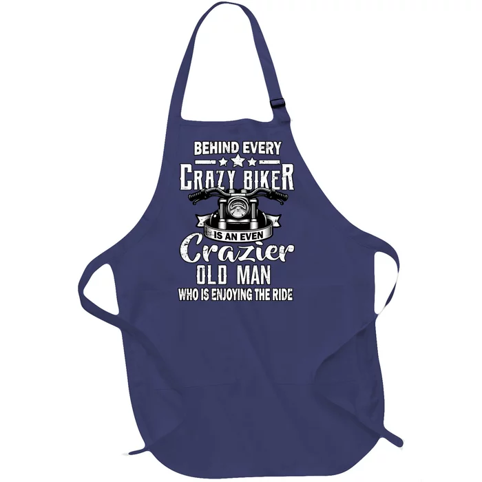 Crazy Old Biker Man Full-Length Apron With Pocket